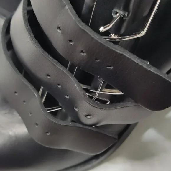 L'Intervalle Black Leather Strap Studded Heeled Boots sz 40 - Picture 11 of 15